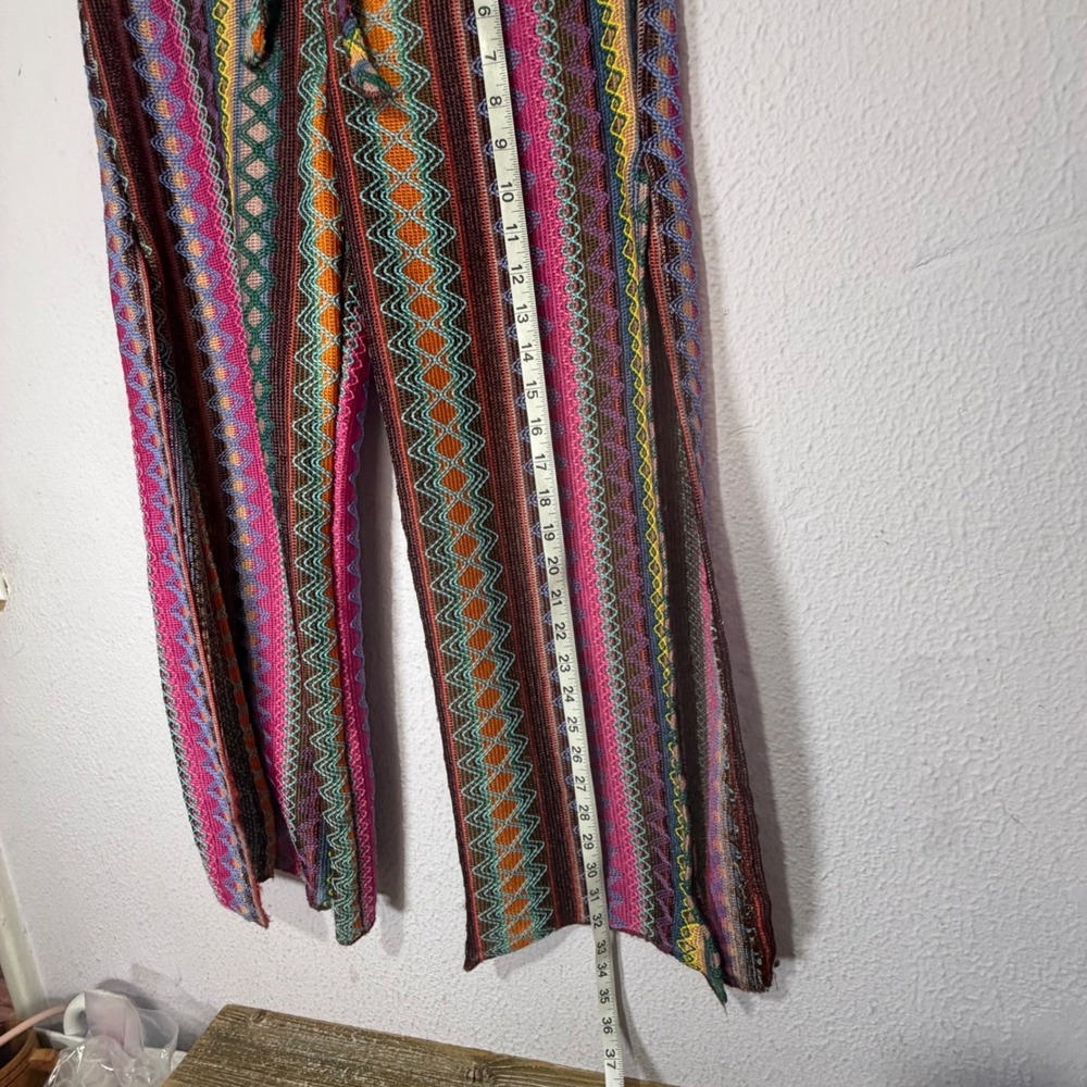 Becca by Rebecca Virtue Boho Festival Knit Pants Side Slit Colorful S/P Striped - Picture 5 of 9